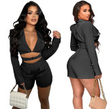 Women's Fashion Pocket Sexy Deep V Solid Color Jumpsuit