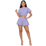 Women Round Neck Crop Top and Shorts Two-Piece Set