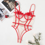 Women Embroidered Suspender Mesh Patchwork See-Through Sexy Lingerie
