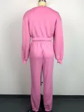 Women Brushed Solid Long Sleeve Top And Drawstring Pants Two-Piece Set