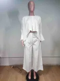 Women Casual Bell Bottom Sleeve Top and Wide Leg Pants Two-Piece Set