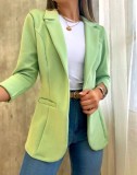 Women Fall Solid Long Sleeve Turndown Collar Jacket