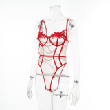 Women Embroidered Suspender Mesh Patchwork See-Through Sexy Lingerie