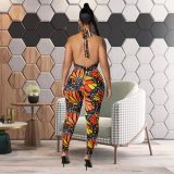 Women Fashion Sexy Print Jumpsuit