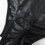 Women metal chain pu Leather corset Sexy Lingerie