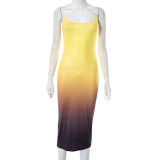 Women Summer Casual Gradient Print Backless Slip Dress