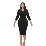 Women's Dress African Chic Elegant Beaded Ruffle V Neck Bodycon Dress