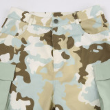 High Waist Loose Straight Camouflage Patchwork Pocket Street Cargo Casual Pants