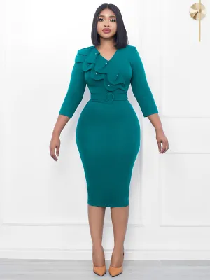 Women's Dress African Chic Elegant Beaded Ruffle V Neck Bodycon Dress