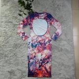 Women Casual Print Backless Sexy Bodycon Dress