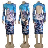 Women Casual Print Backless Sexy Bodycon Dress