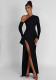 Women's Long Sleeve Slash Shoulder Dress Fashion Sexy Low Back High Slit Maxi Dress