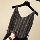 Bright Silk Beaded Camisole Women's 23 Summer Bing Silk Collar Loose Slim Fit Outdoor Wear Sleeveless Knitting Basic Top