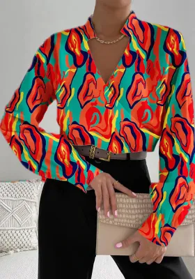 Women's Autumn Long Sleeve V Neck Patchwork Shirt