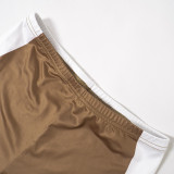 Women's Fall Crop Long Sleeve Contrast Top High Waist Casual Pants two piece Set