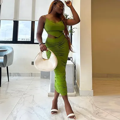 Solid color sexy camisole top Slim Skirt Casual two-piece suit female