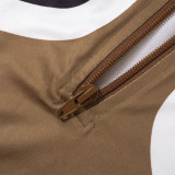Women's Fall Crop Long Sleeve Contrast Top High Waist Casual Pants two piece Set