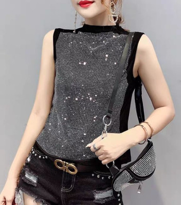 Spring Summer Women's beaded Sleeveless Vest Top Trendy Shirt