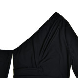 Women's Long Sleeve Slash Shoulder Dress Fashion Sexy Low Back High Slit Maxi Dress