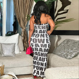 Women Letter Print Off Shoulder Strapless Dress