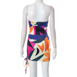 Women Summer Sleeveless Print Top and Bodycon Skirt Two-Piece Set