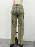 Women Cargo Wash Vintage Denim Pants