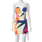 Women Summer Sleeveless Print Top and Bodycon Skirt Two-Piece Set