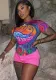 Women Summer Casual Print Round Neck Short Sleeve T-Shirt