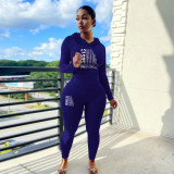 Women Casual Sports Print Hoodies and Pant Two-Piece Set