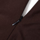 Women Summer Print U-Neck Long Sleeve Zipper Jumpsuit