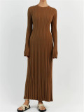 Women Casual Round Neck Wide Ribbed Knitting Maxi Dress