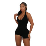 Summer Women's Sexy Casual Low Neck Halter Neck High Waist Tight Fitting Low Back Jumpsuit