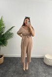 Spring And Autumn Fashion All-Match Women's Short-Sleeved Solid Color Belted Casual Jumpsuit
