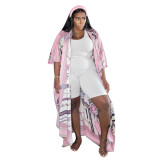 Ladies Fashion Print Half Sleeve Trench Coat
