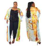 Ladies Fashion Print Half Sleeve Trench Coat
