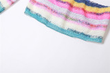 Summer Women's Fashion Knitting Contrasting Color Strapless Top High Waist Bodycon Slim Skirt Set