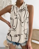 Summer Casual Fashion Sleeveless Abstract Print Blouse