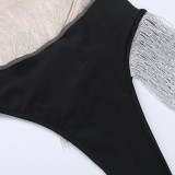 Sexy Straps Mesh See-Through Tassel Hollow Tight Fitting Contrasting Color Women Bodysuit