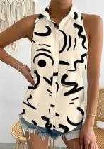 Summer Casual Fashion Sleeveless Abstract Print Blouse