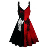 Halloween Cosplay Party Dress Plus Size Gothic Print Strap A-Line Dress Female
