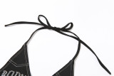 Summer Women's Beaded Crop Lace Up Sexy Bikini Set