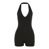 Summer Women's Sexy Casual Low Neck Halter Neck High Waist Tight Fitting Low Back Jumpsuit