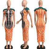 Women Summer Style Print Turtleneck Sexy Bodycon Dress
