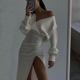 Women Sexy Off Shoulder Long Sleeve Slit Dress
