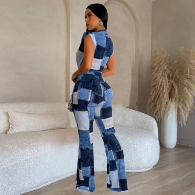 Women Summer Print Lace-Up Sleeveless Jumpsuit
