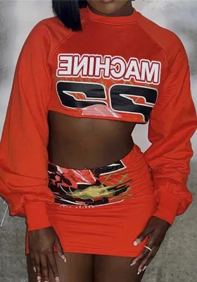 Women Summer Sexy Letter Print Crop Top and Bodycon Skirt Two-Piece Set