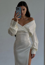 Women Sexy Off Shoulder Long Sleeve Slit Dress