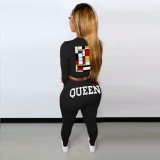 Women's Fashion Sport Casual Print Long Sleeve Two-Piece Pants Set