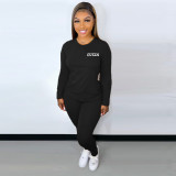 Women's Fashion Sport Casual Print Long Sleeve Two-Piece Pants Set