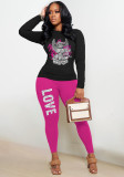 Women's Fashion Sport Casual Print Long Sleeve Two-Piece Pants Set